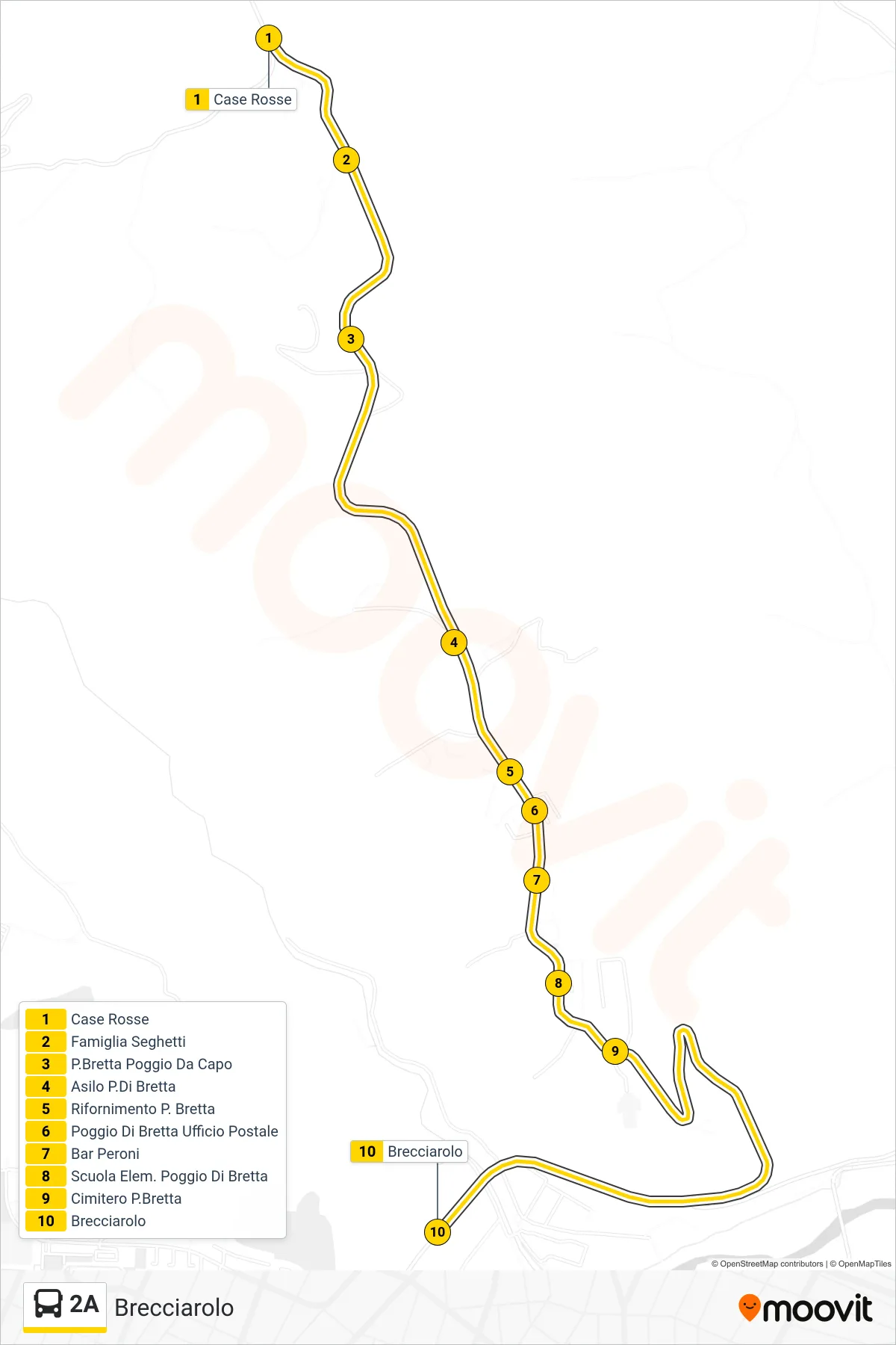 Linea 2A bus (Brecciarolo) - Percorsi e fermate sulla mappa