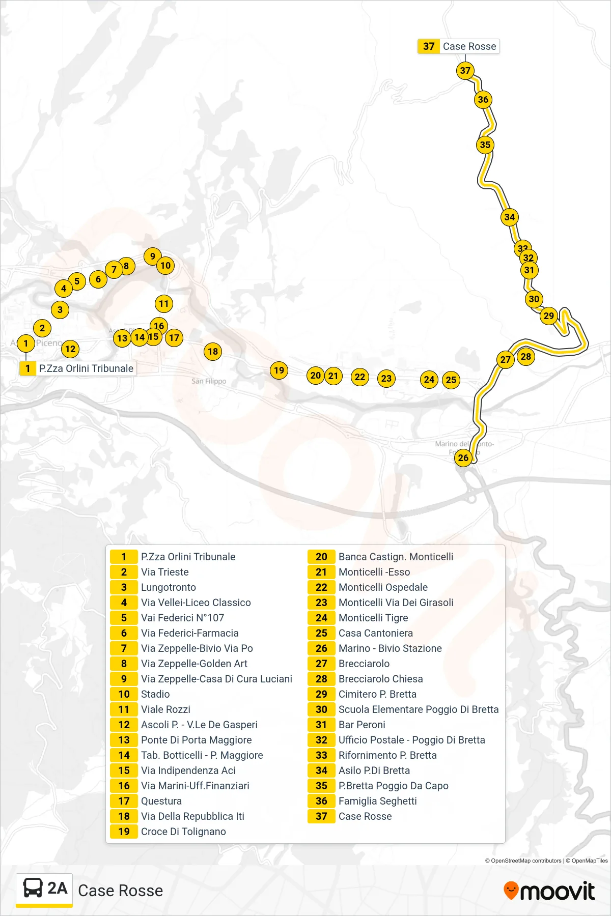Linea 2A bus (Case Rosse) - Percorsi e fermate sulla mappa