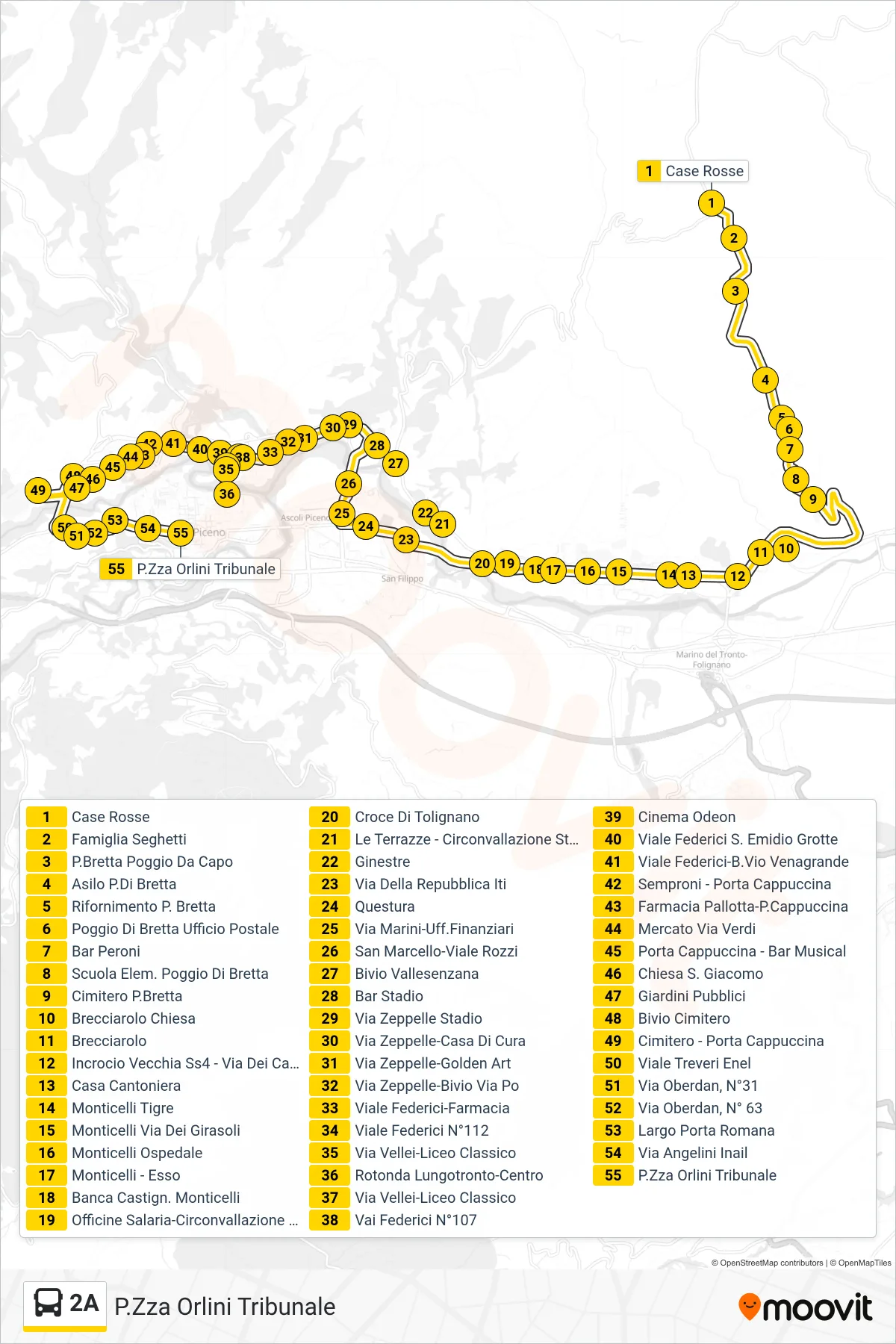 Linea 2A  bus (P.Zza Orlini Tribunale) - Percorsi e fermate sulla mappa
