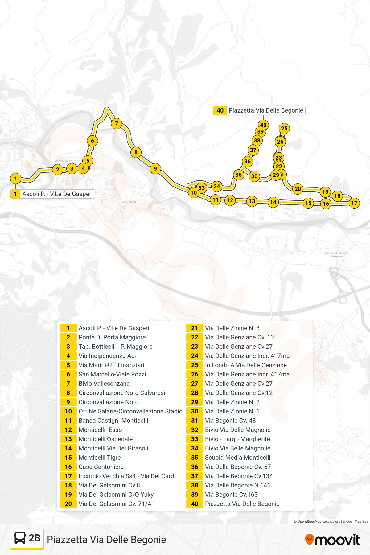 Linea 2B bus (Piazzetta Via Delle Begonie) - Percorsi e fermate sulla mappa