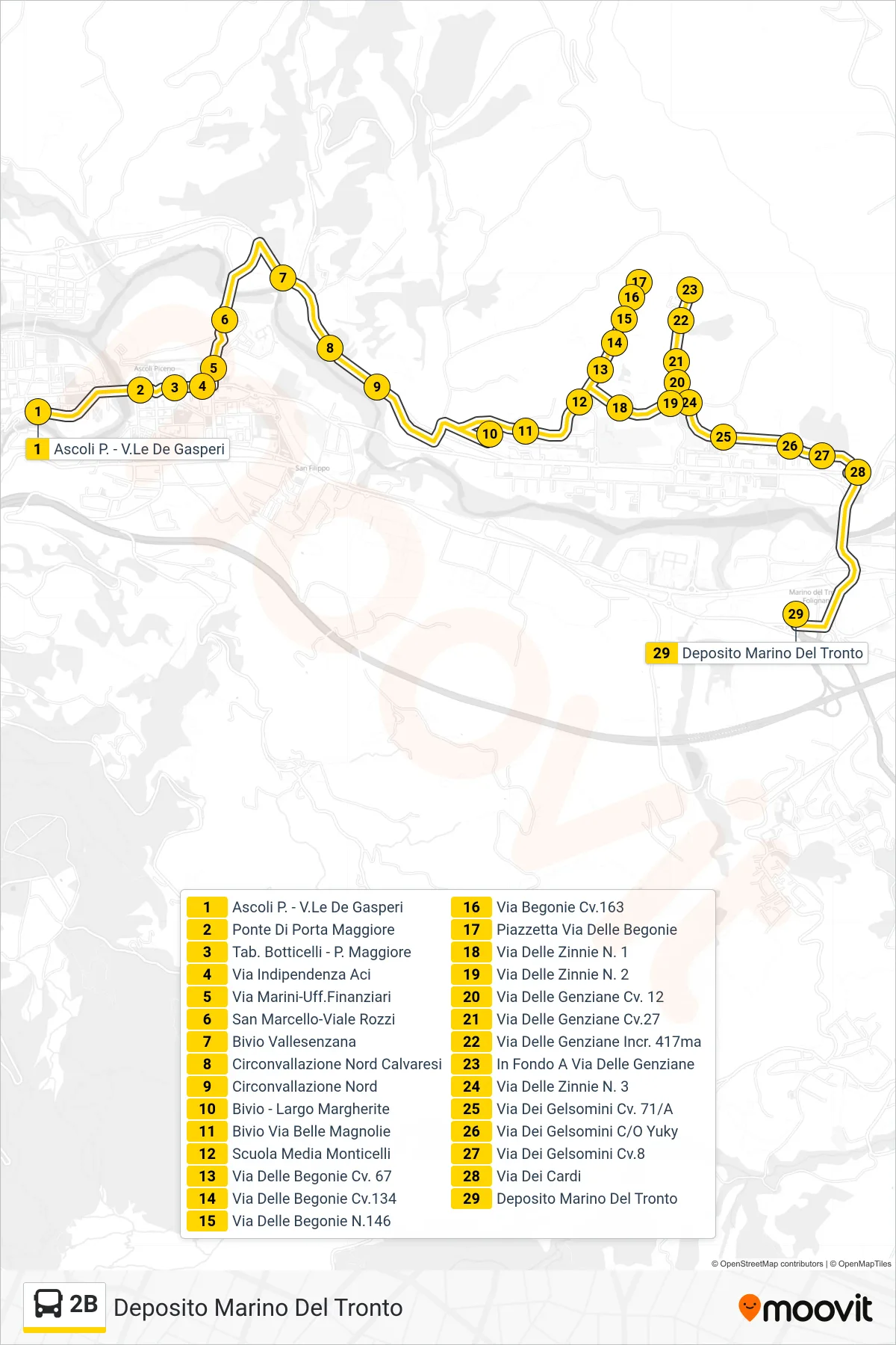 Linea 2B bus (Deposito Marino Del Tronto) - Percorsi e fermate sulla mappa