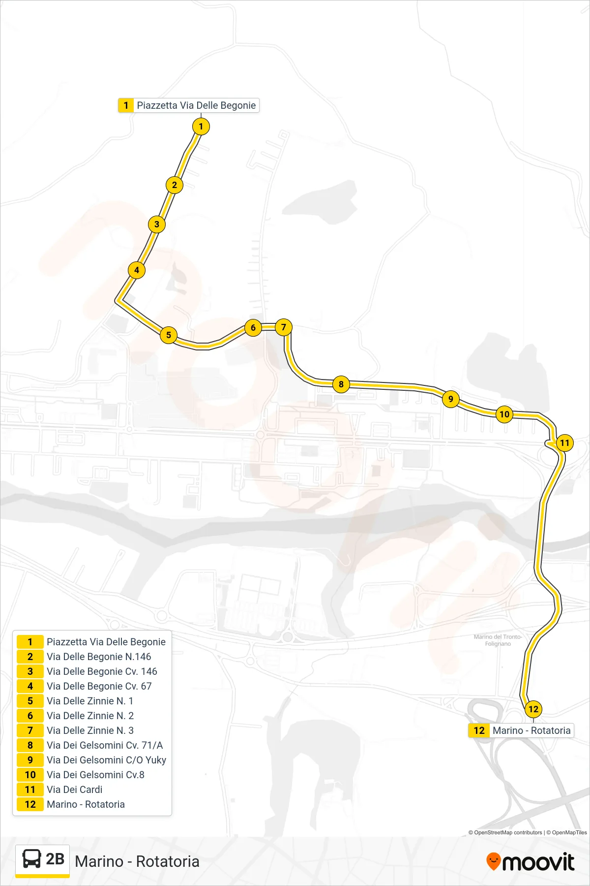 Linea 2B bus (Marino - Rotatoria) - Percorsi e fermate sulla mappa