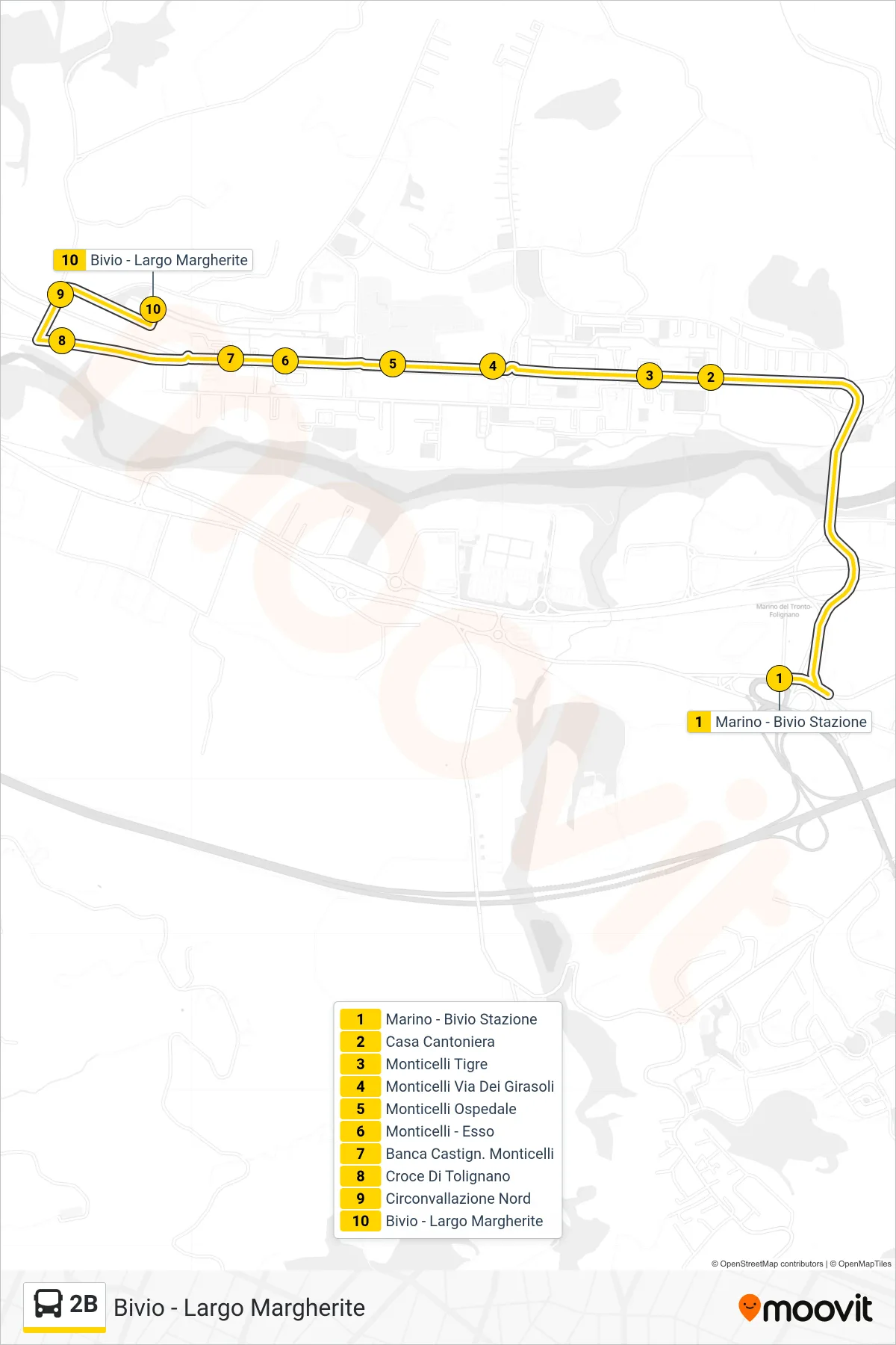 Linea 2B bus (Bivio - Largo Margherite) - Percorsi e fermate sulla mappa