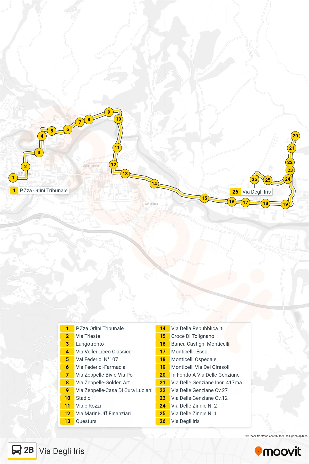 Linea 2B  bus (Via Degli Iris) - Percorsi e fermate sulla mappa