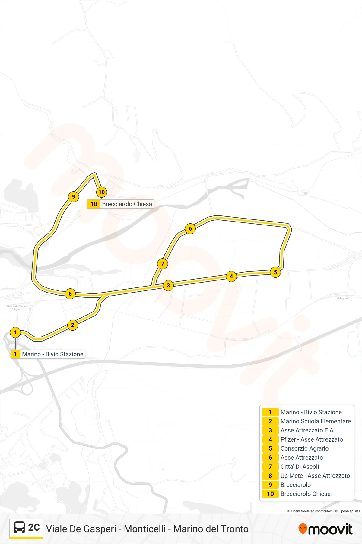 Linea 2C bus (Brecciarolo Chiesa) - Percorsi e fermate sulla mappa