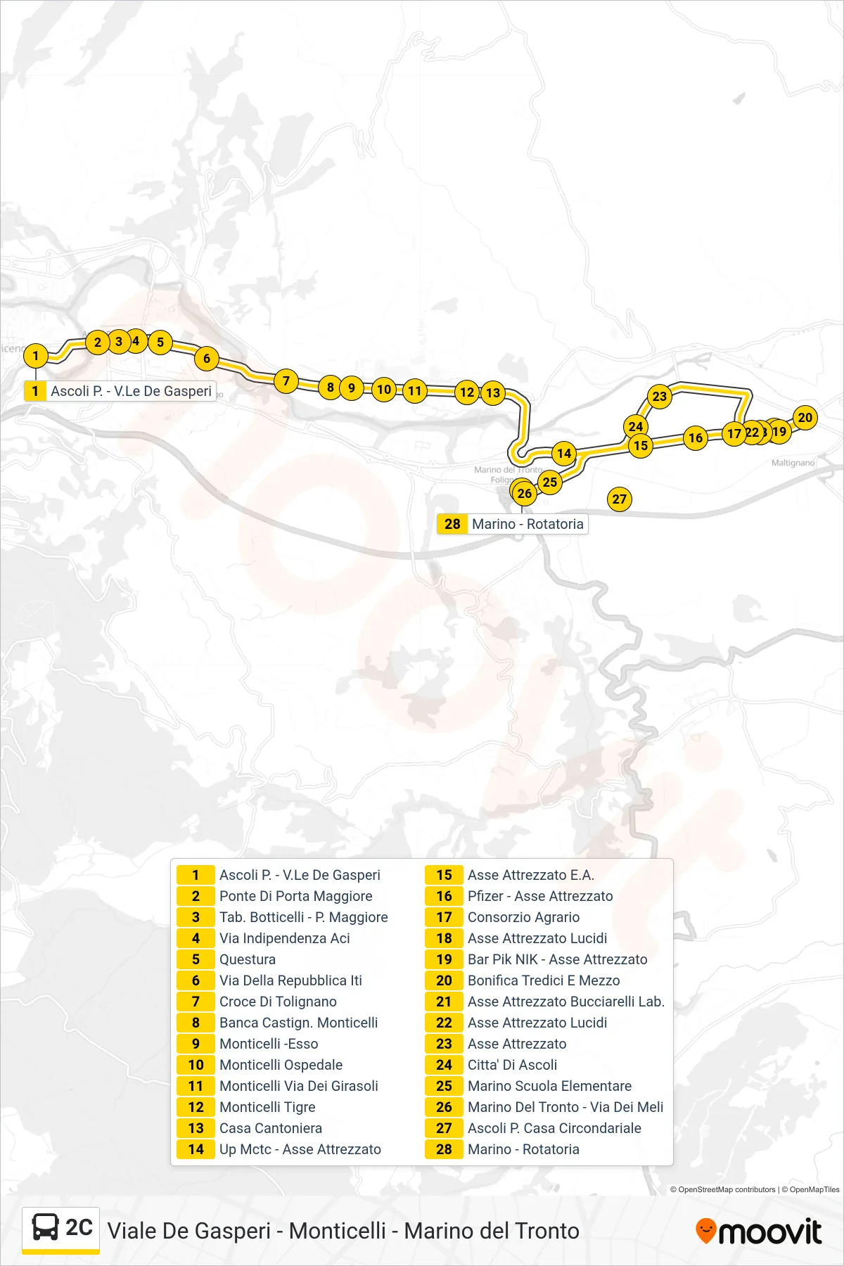 Linea 2C bus (Marino - Rotatoria) - Percorsi e fermate sulla mappa
