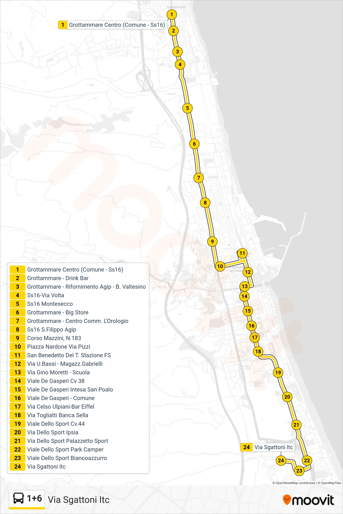Linea 1+6 bus (Via Sgattoni Itc) - Percorsi e fermate sulla mappa