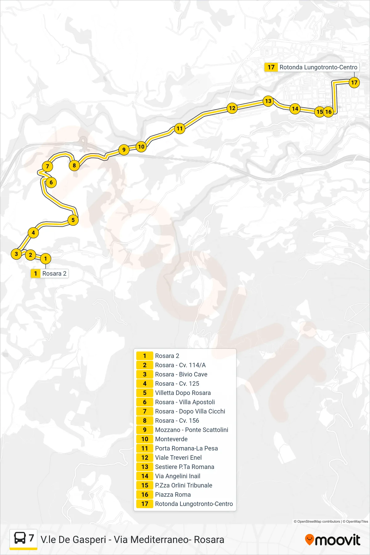 Linea 7  bus (Rotonda Lungotronto-Centro) - Percorsi e fermate sulla mappa