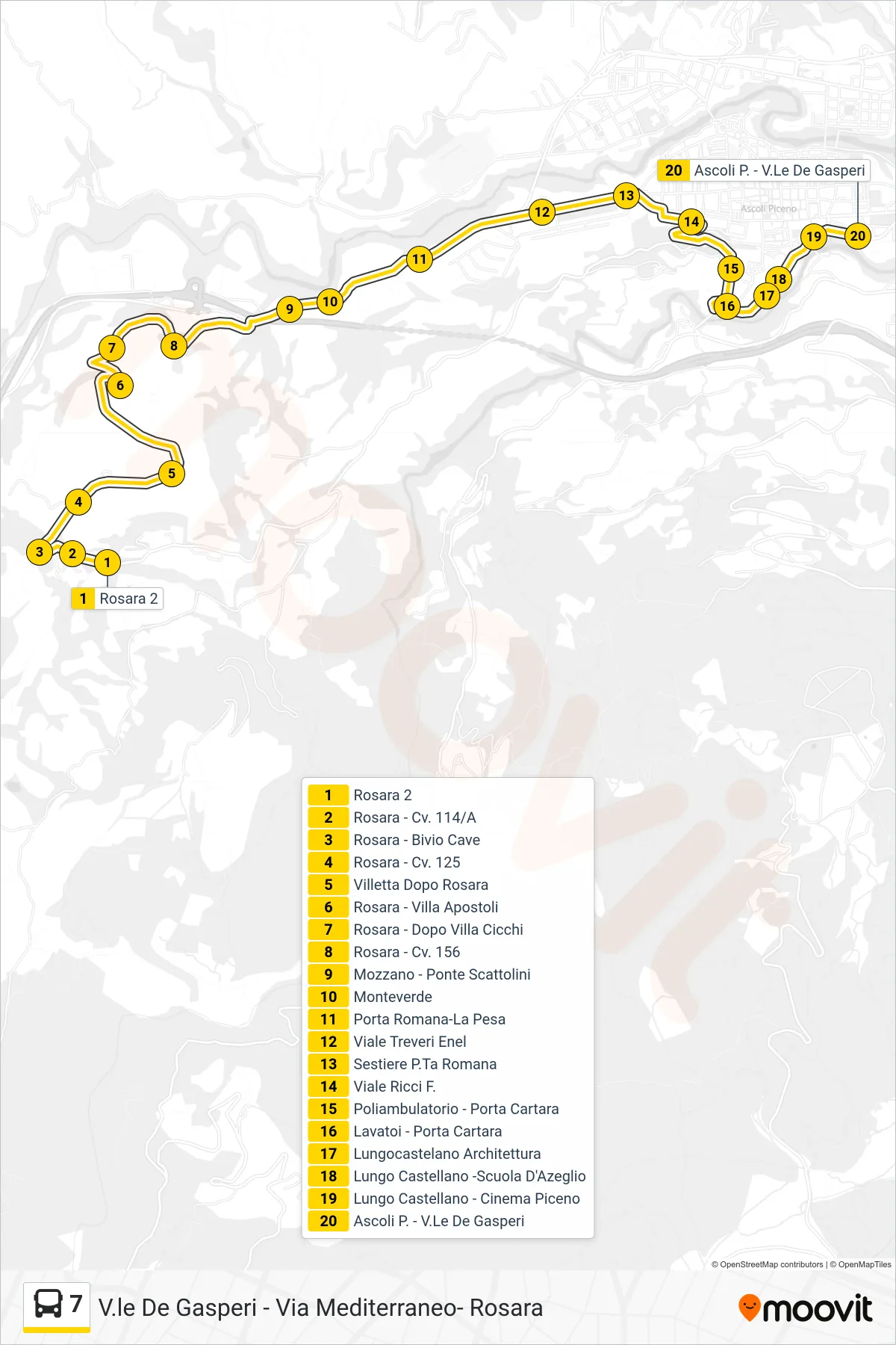 Linea 7  bus (Ascoli P. - V.Le De Gasperi) - Percorsi e fermate sulla mappa