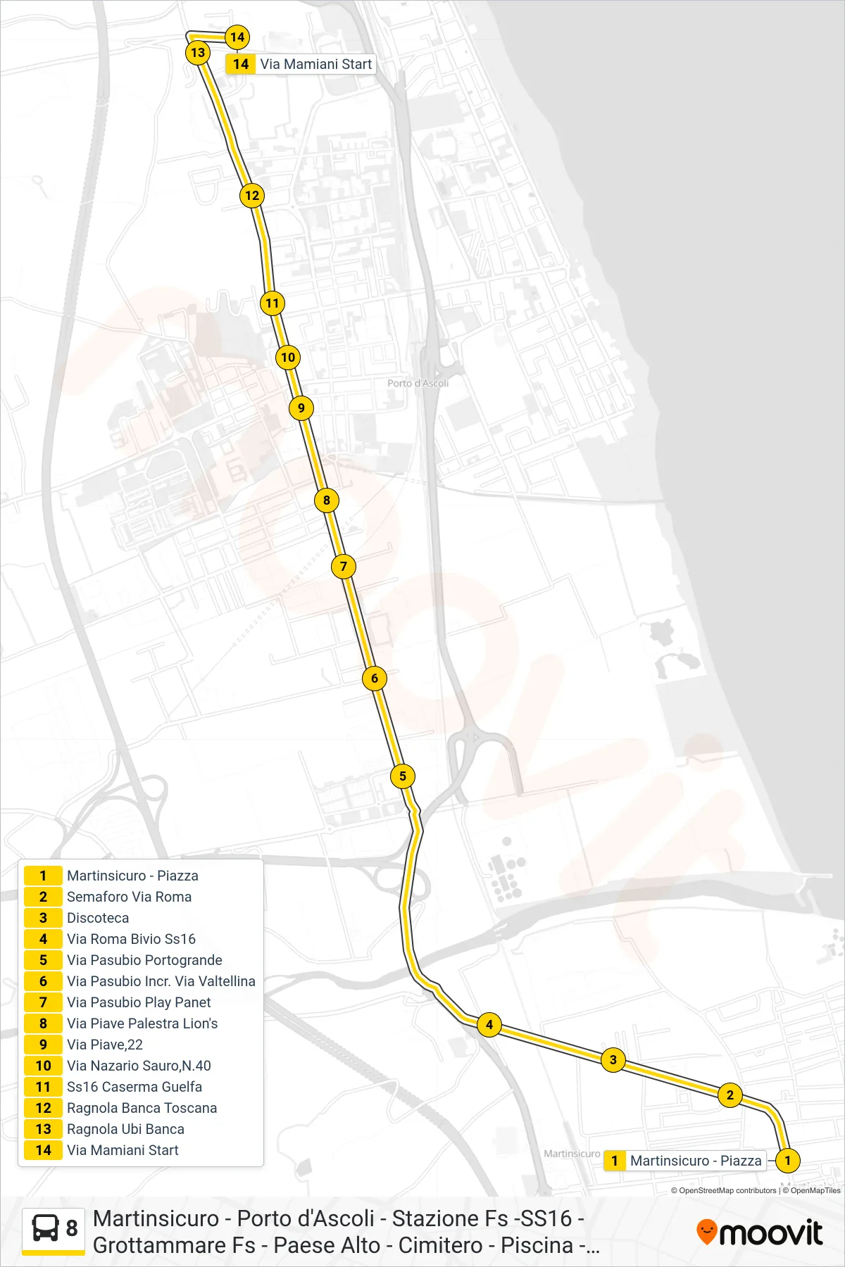Linea 8 bus (Via Mamiani Start) - Percorsi e fermate sulla mappa