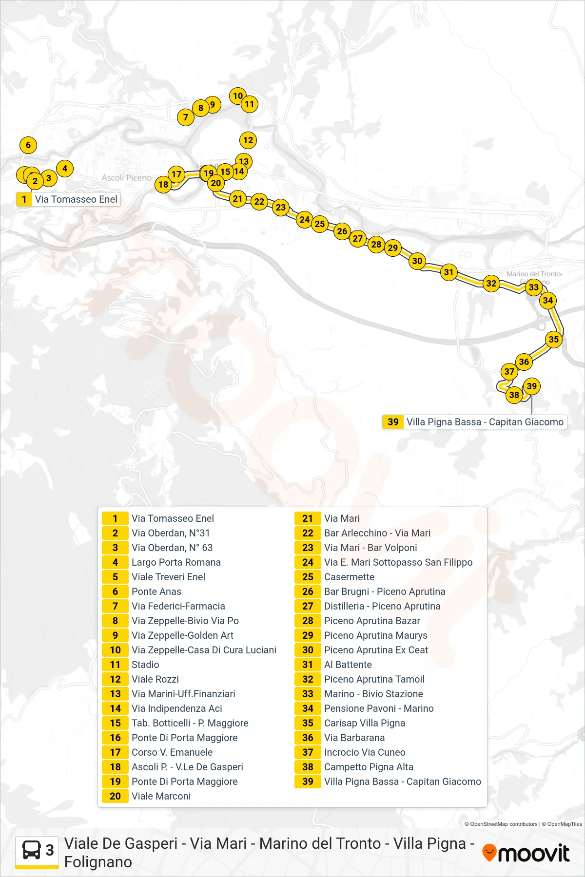 Linea 3 bus (Villa Pigna Bassa - Capitan Giacomo) - Percorsi e fermate sulla mappa