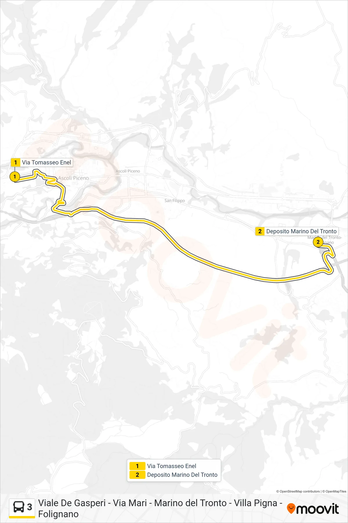 Linea 3 bus (Deposito Marino Del Tronto) - Percorsi e fermate sulla mappa