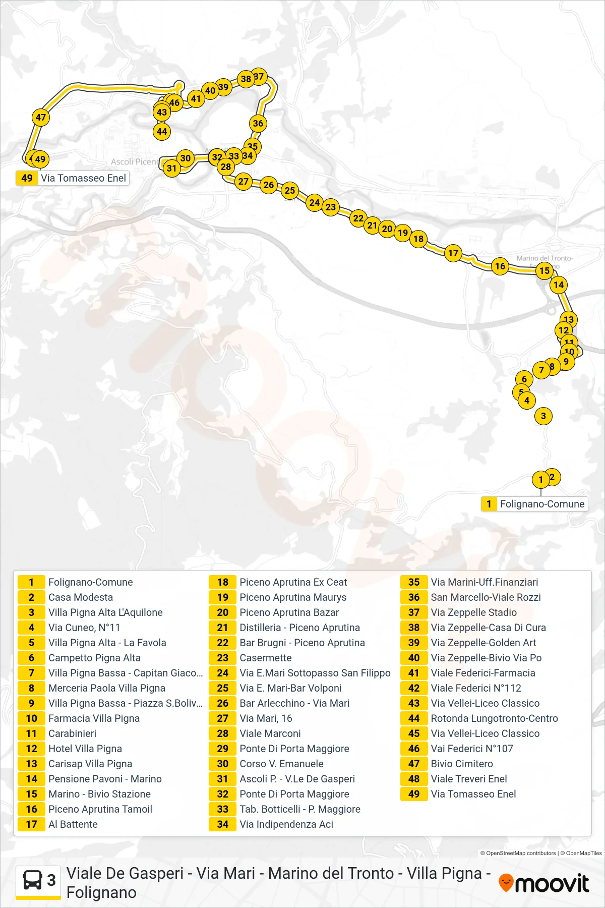 Linea 3  bus (Via Tomasseo Enel) - Percorsi e fermate sulla mappa