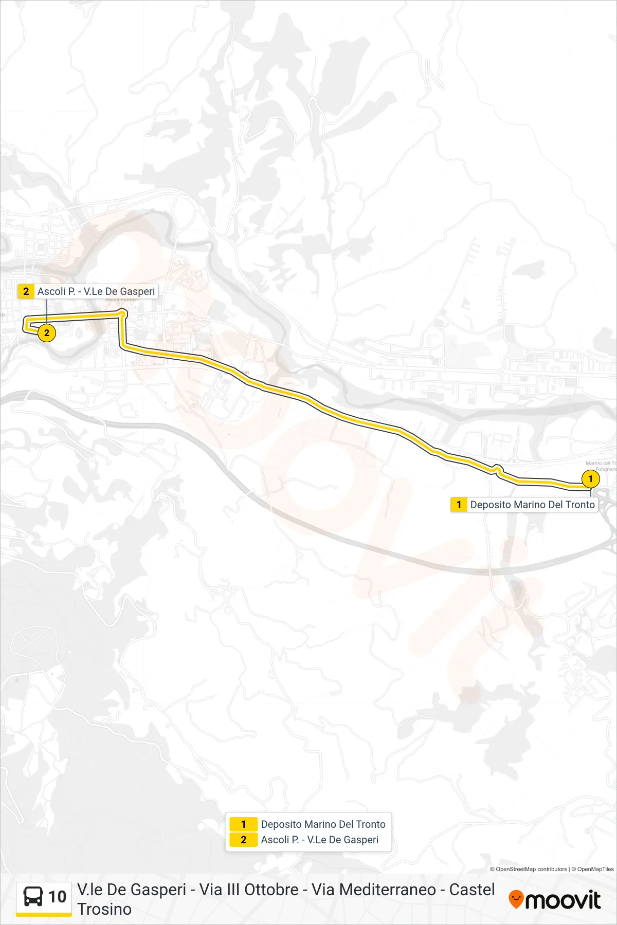 Linea 10  bus (Ascoli P. - V.Le De Gasperi) - Percorsi e fermate sulla mappa
