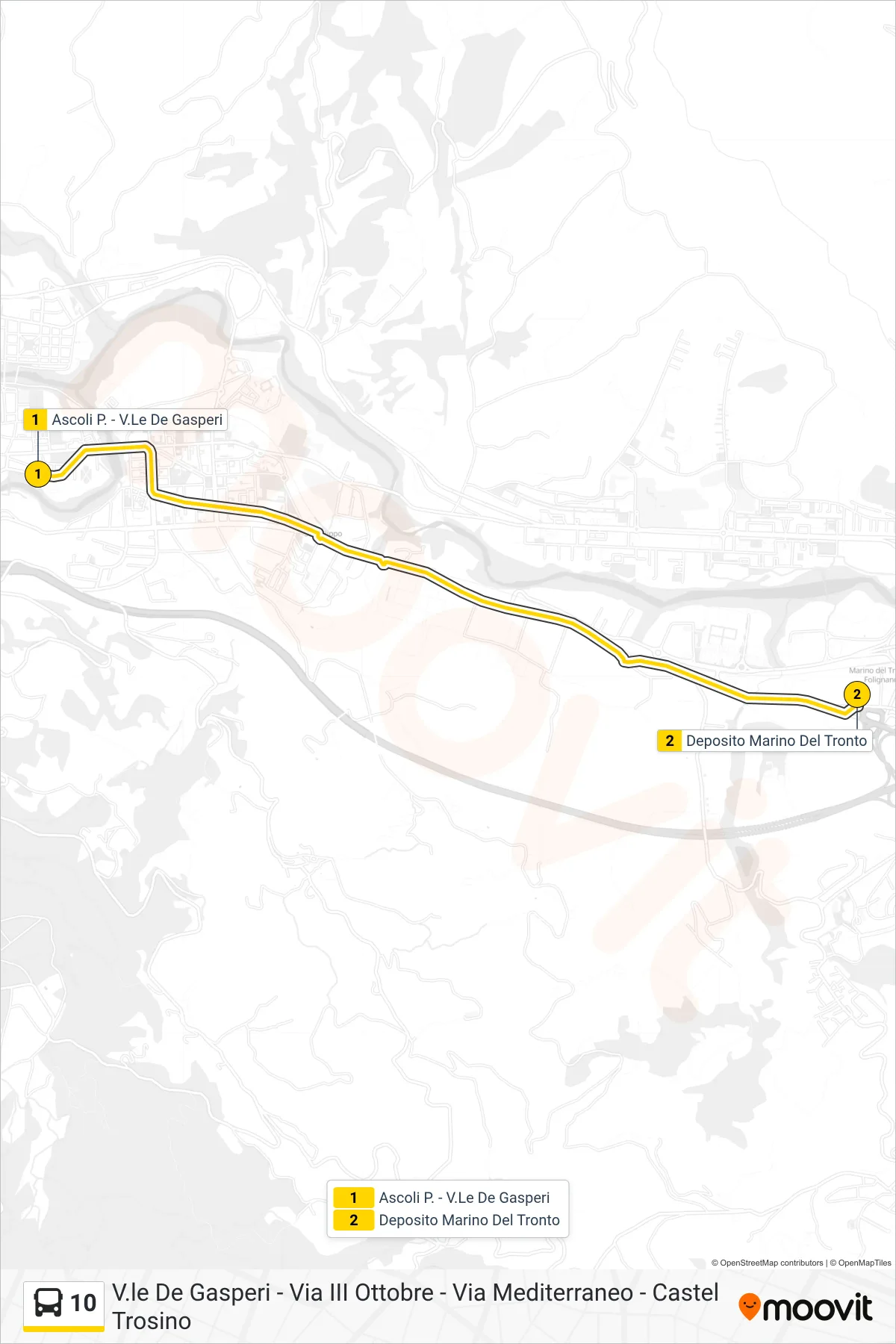 Linea 10 bus (Deposito Marino Del Tronto) - Percorsi e fermate sulla mappa