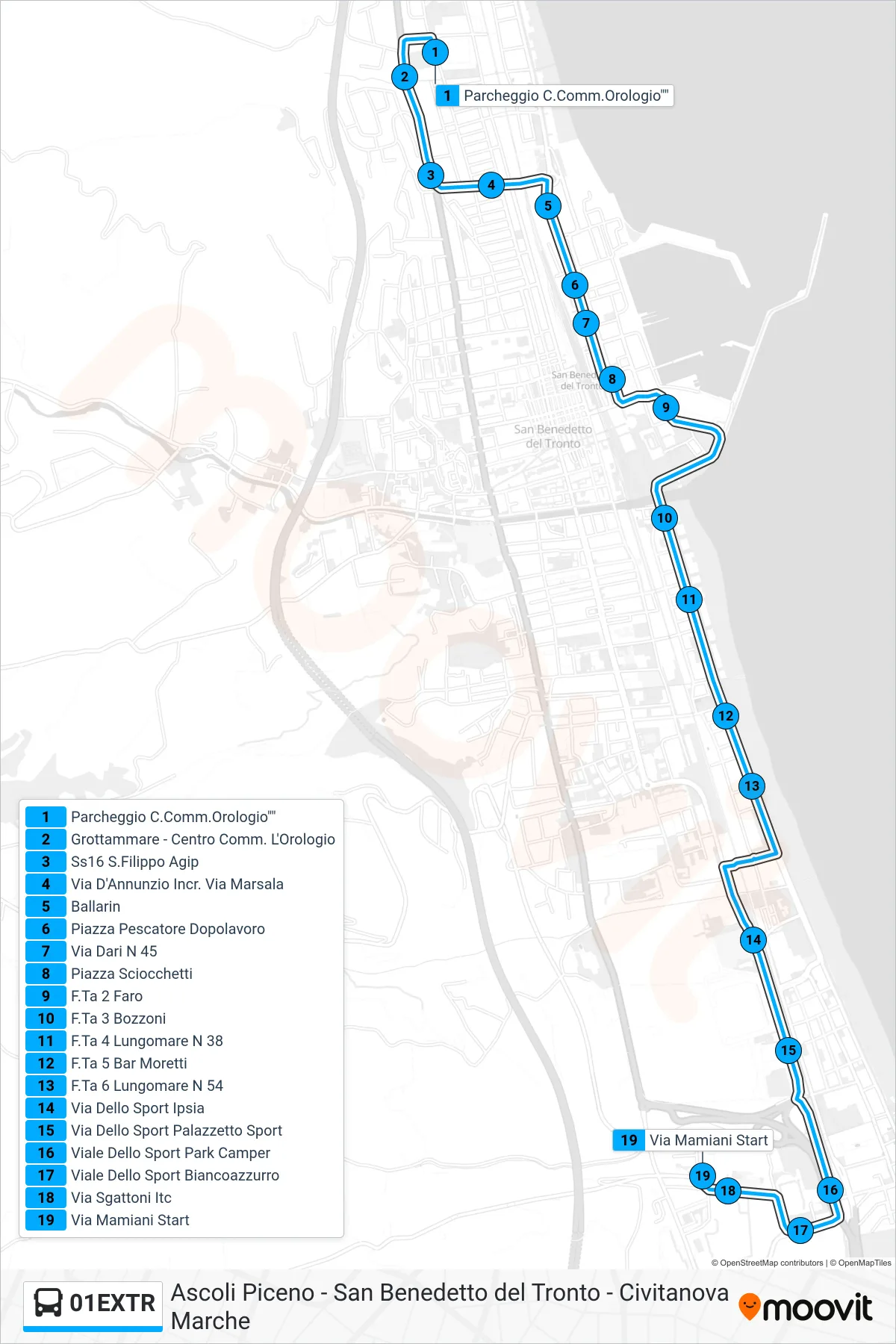 Linea 01EXTR  bus (Via Mamiani Start) - Percorsi e fermate sulla mappa