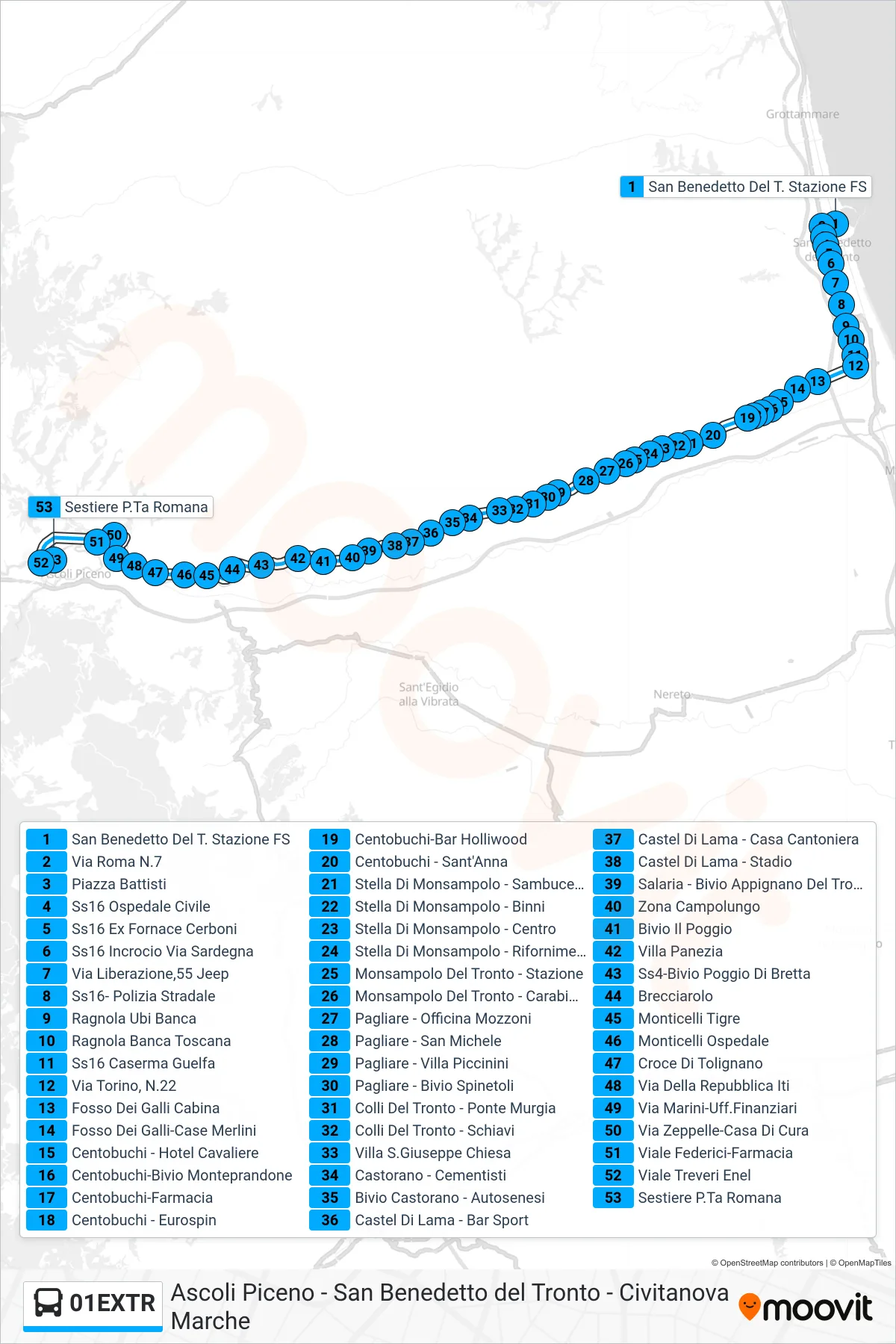 Linea 01EXTR  bus (Sestiere P.Ta Romana) - Percorsi e fermate sulla mappa