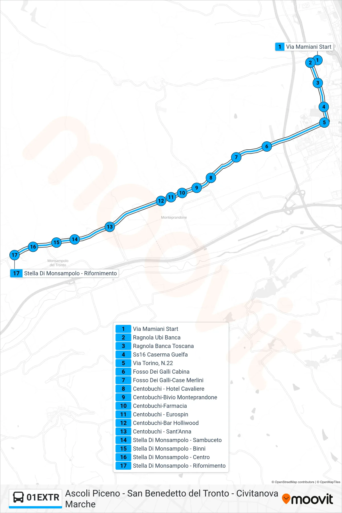 Linea 01EXTR bus (Stella Di Monsampolo - Rifornimento) - Percorsi e fermate sulla mappa