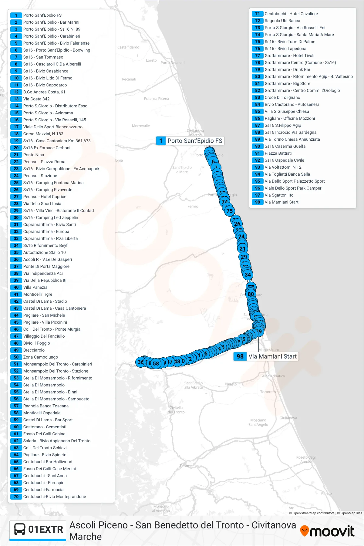 Linea 01EXTR bus (Via Mamiani Start) - Percorsi e fermate sulla mappa