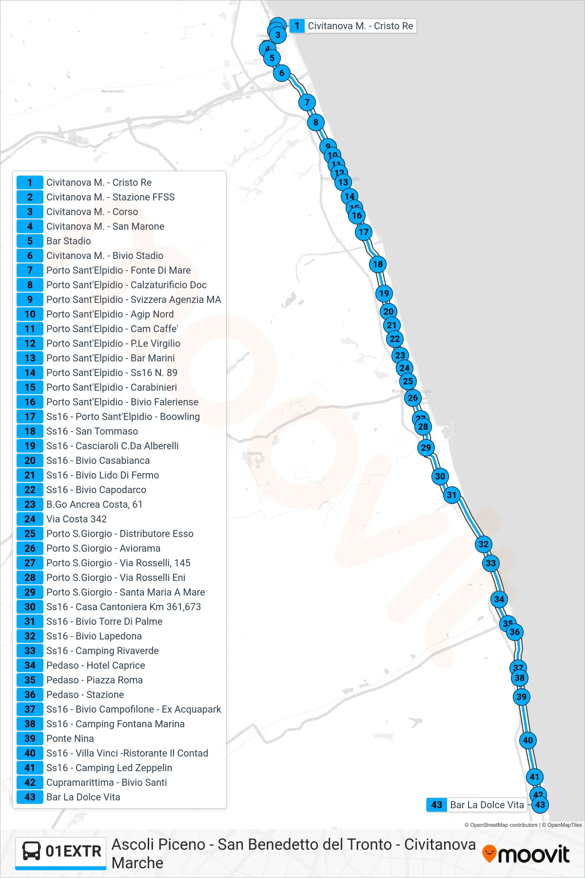 Linea 01EXTR  bus (Bar La Dolce Vita) - Percorsi e fermate sulla mappa