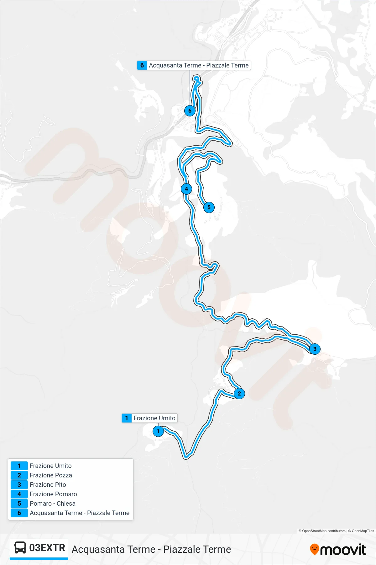 Linea 03EXTR  bus (Acquasanta Terme - Piazzale Terme) - Percorsi e fermate sulla mappa