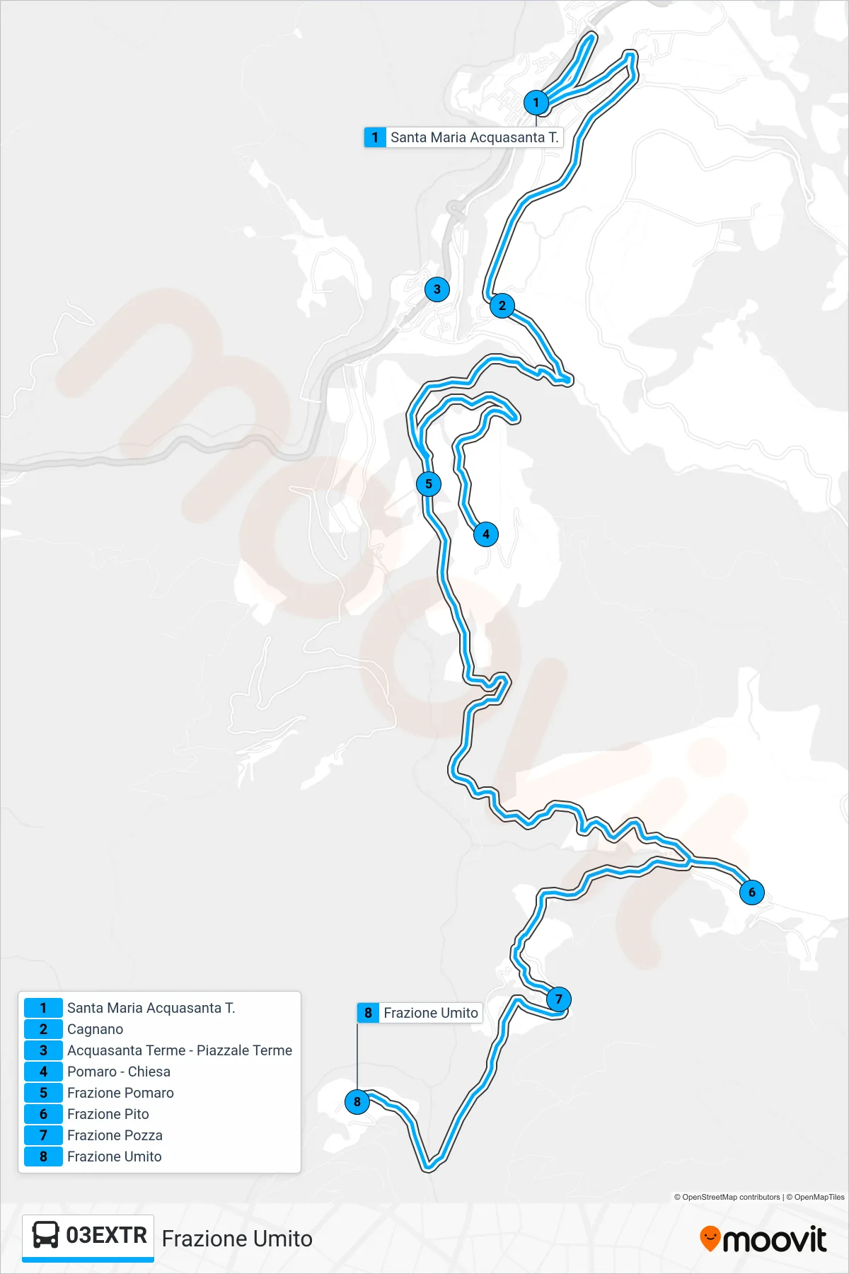 Linea 03EXTR bus (Frazione Umito) - Percorsi e fermate sulla mappa