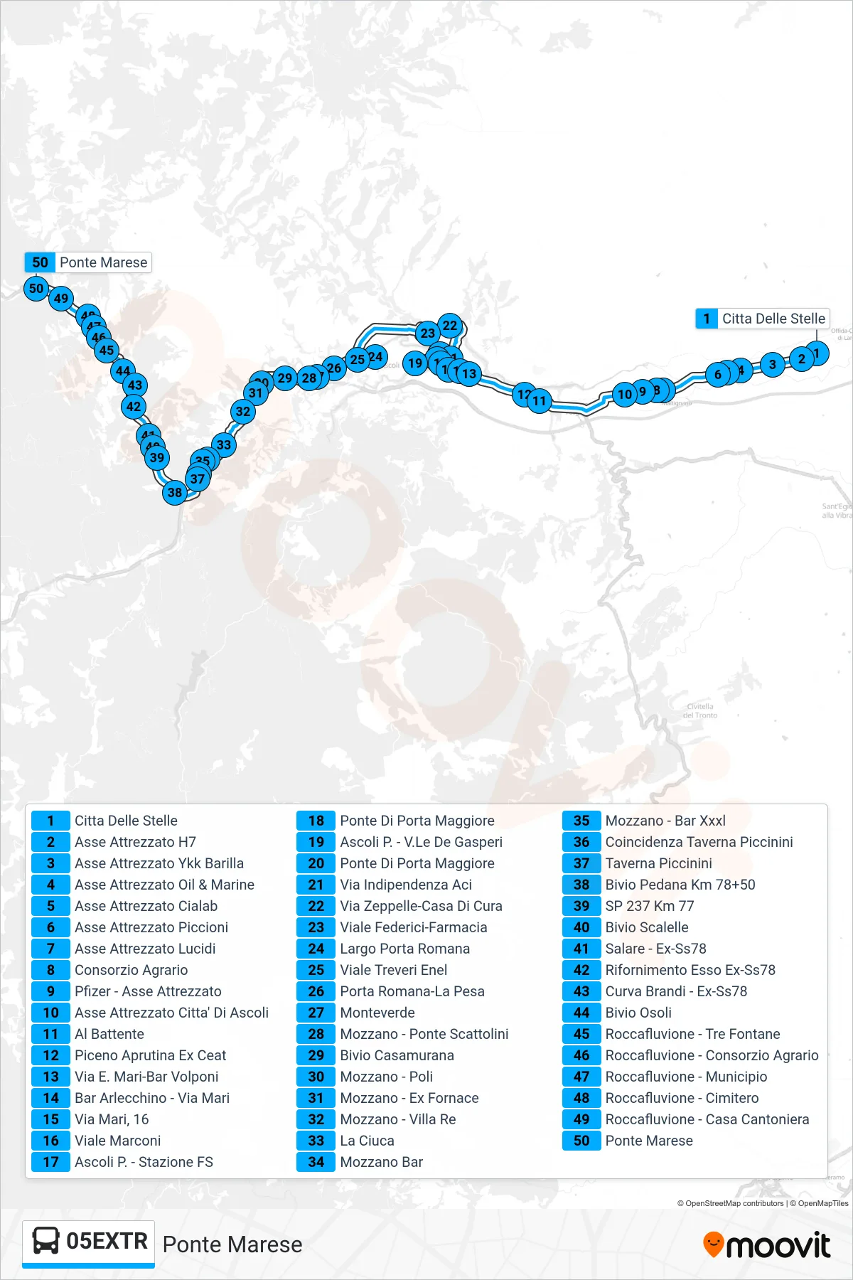 Linea 05EXTR bus (Ponte Marese) - Percorsi e fermate sulla mappa