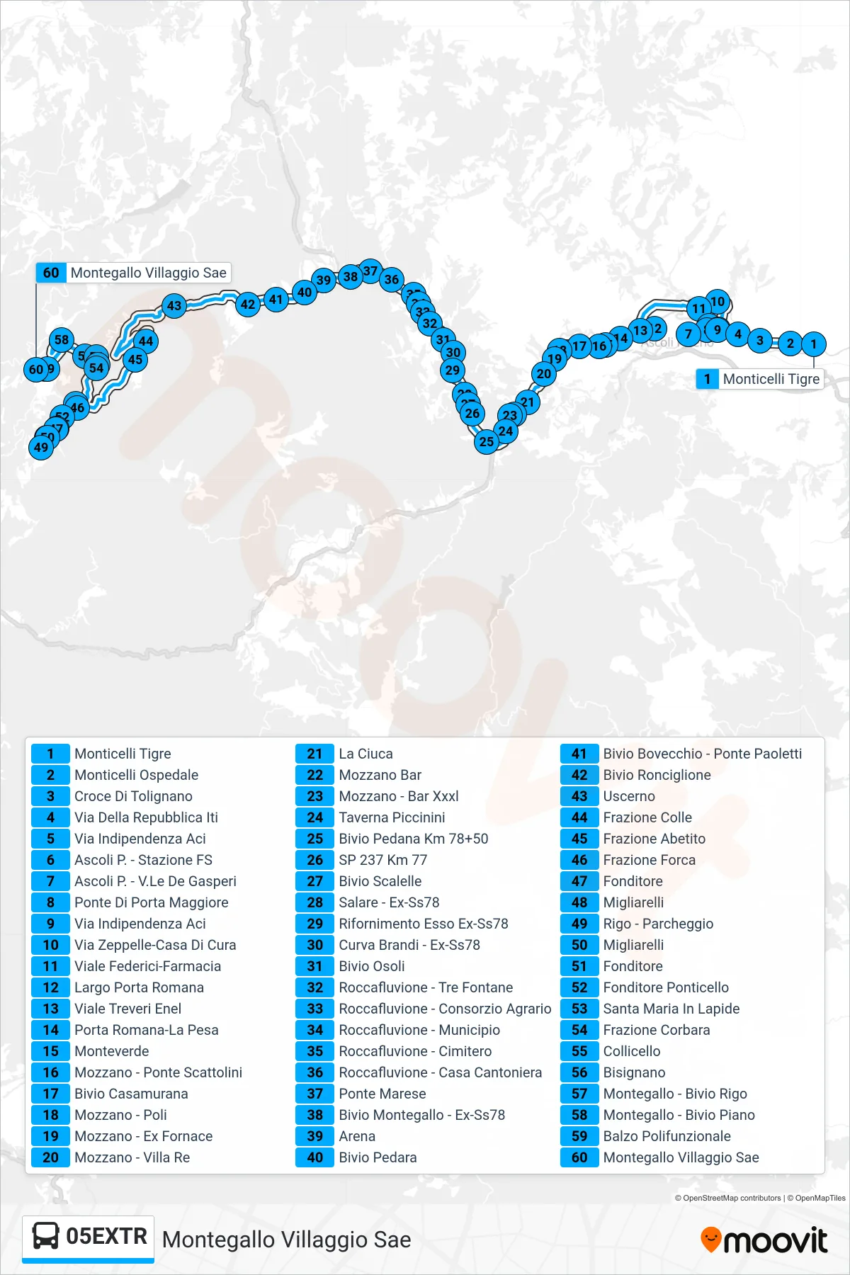 Linea 05EXTR bus (Montegallo Villaggio Sae) - Percorsi e fermate sulla mappa