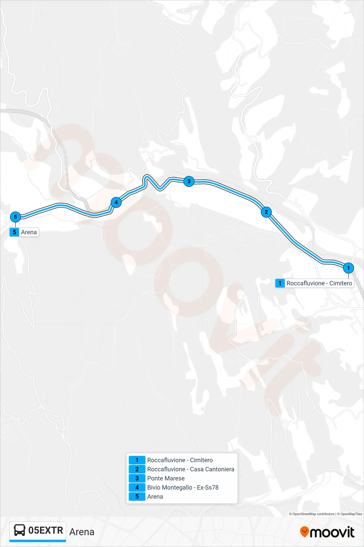 Linea 05EXTR  bus (Arena) - Percorsi e fermate sulla mappa