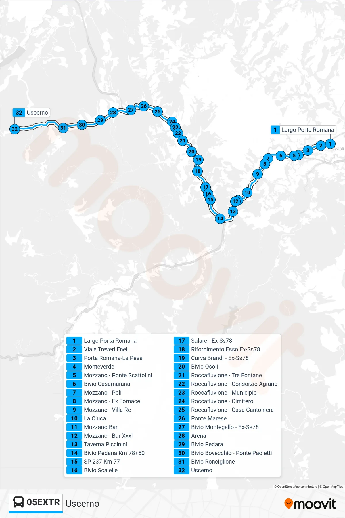 Linea 05EXTR bus (Uscerno) - Percorsi e fermate sulla mappa