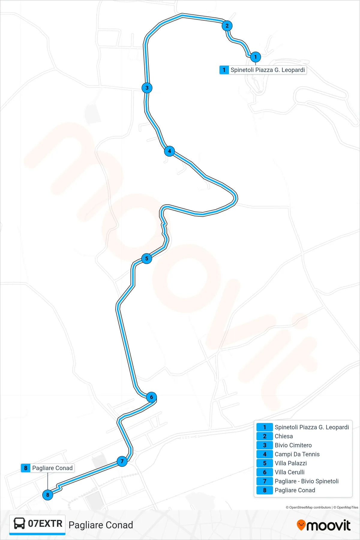 Linea 07EXTR bus (Pagliare Conad) - Percorsi e fermate sulla mappa