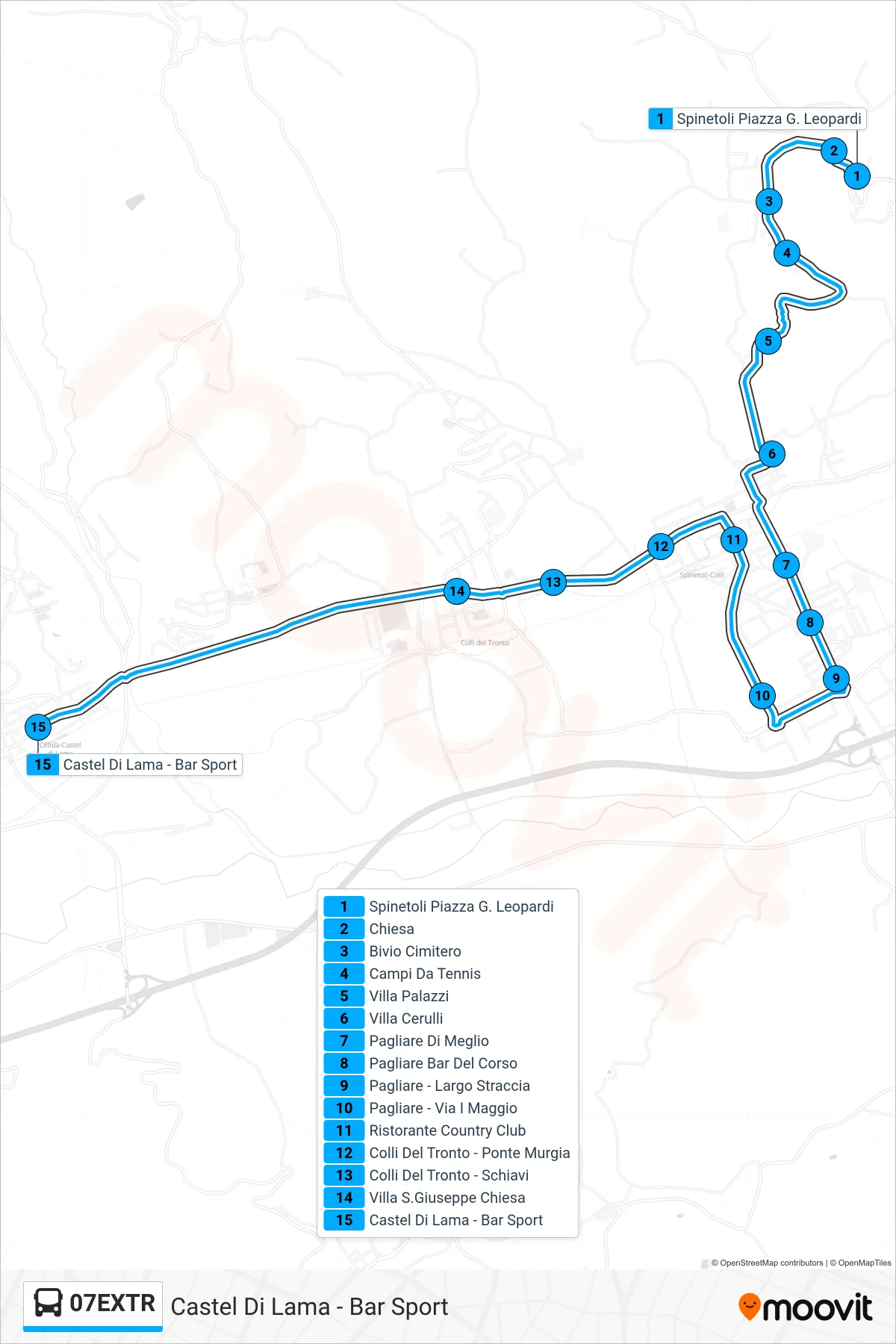 Linea 07EXTR  bus (Castel Di Lama - Bar Sport) - Percorsi e fermate sulla mappa