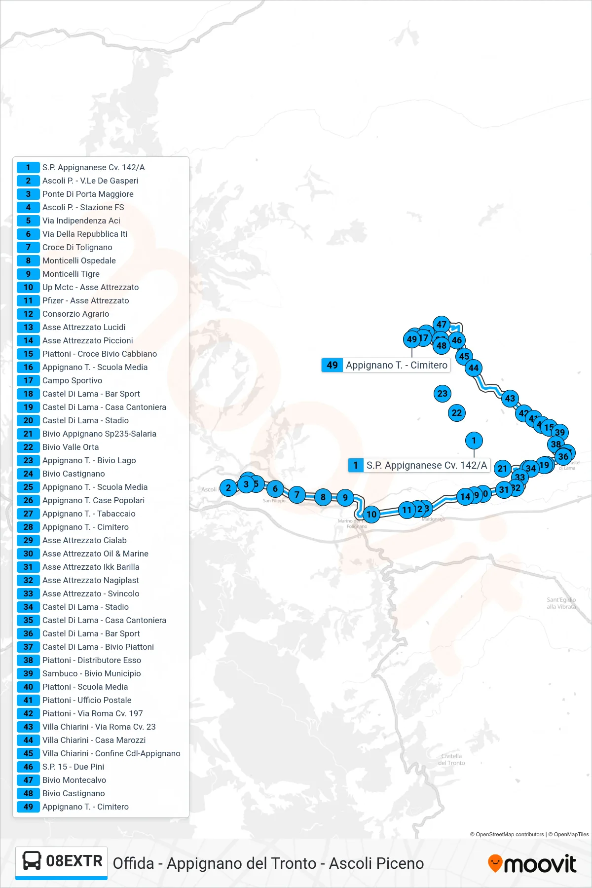 Linea 08EXTR  bus (Appignano T. - Cimitero) - Percorsi e fermate sulla mappa