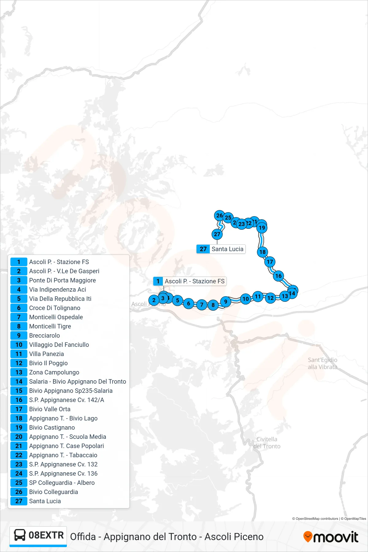 Linea 08EXTR  bus (Santa Lucia) - Percorsi e fermate sulla mappa