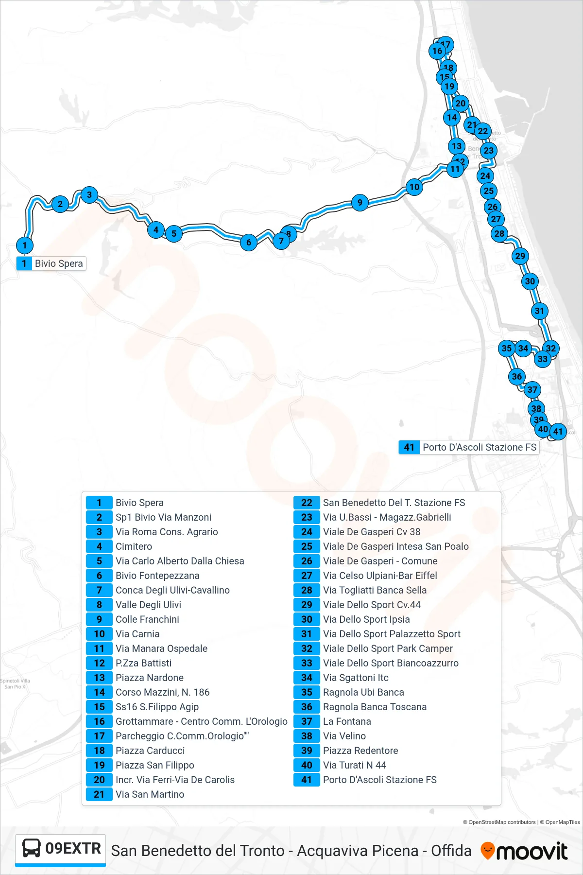 Linea 09EXTR bus (Porto D'Ascoli Stazione FS) - Percorsi e fermate sulla mappa