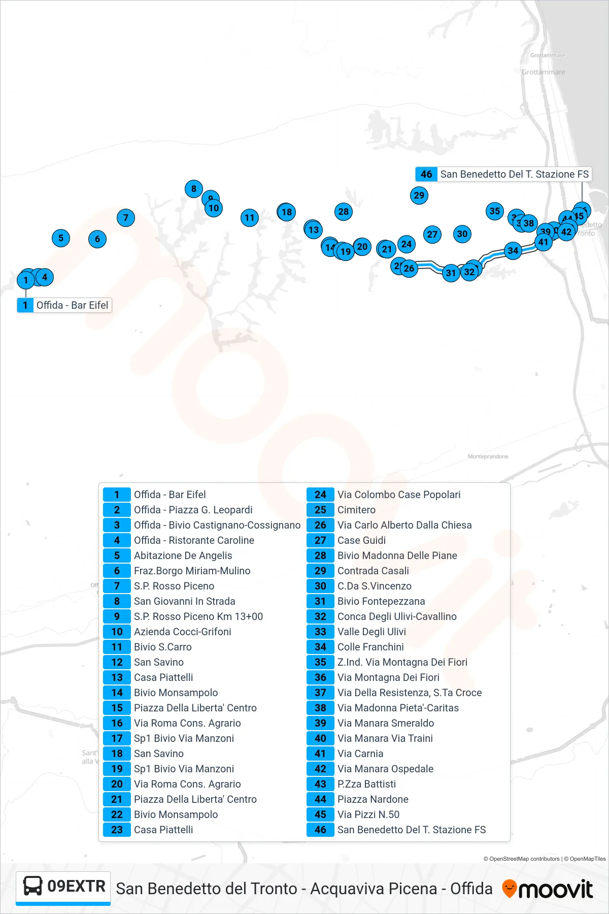 Linea 09EXTR bus (San Benedetto Del T. Stazione FS) - Percorsi e fermate sulla mappa