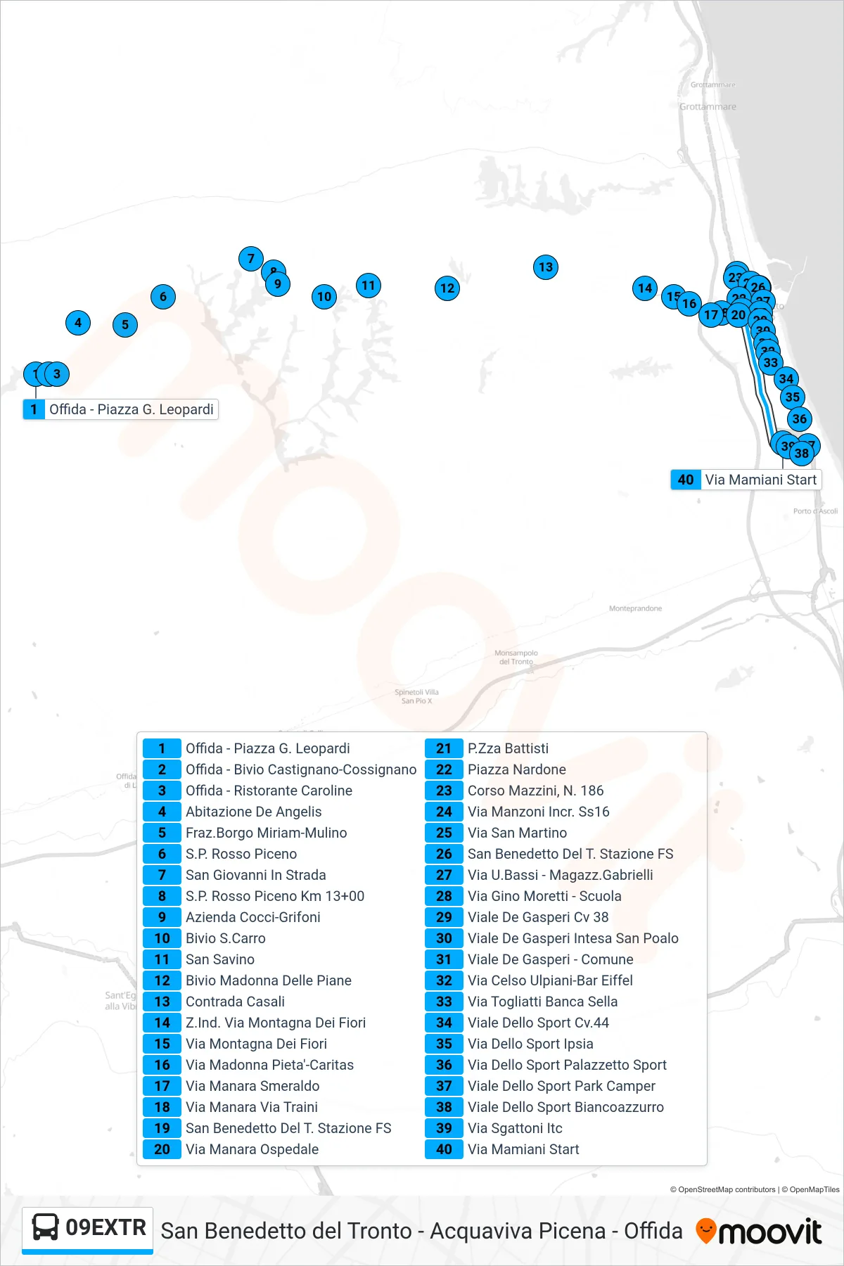 Linea 09EXTR bus (Via Mamiani Start) - Percorsi e fermate sulla mappa