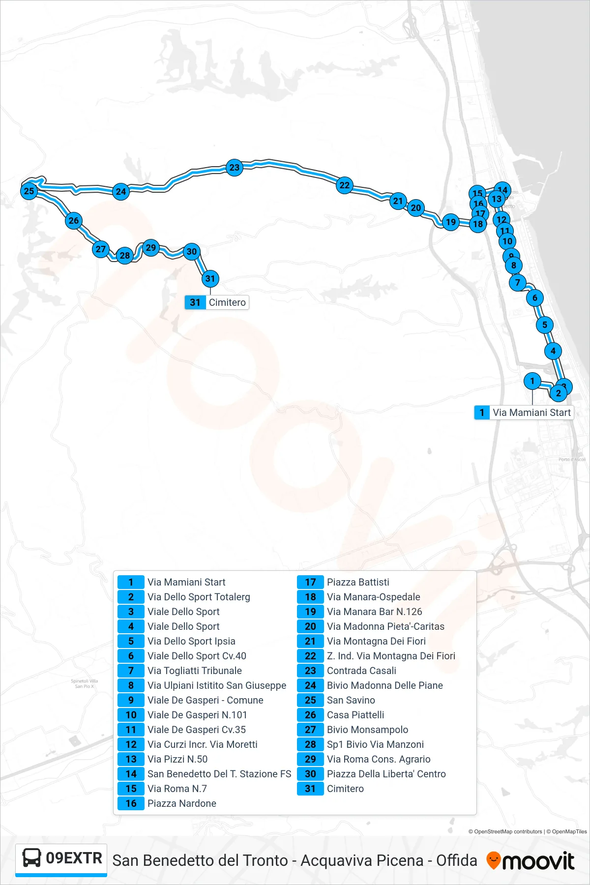 Linea 09EXTR  bus (Cimitero) - Percorsi e fermate sulla mappa