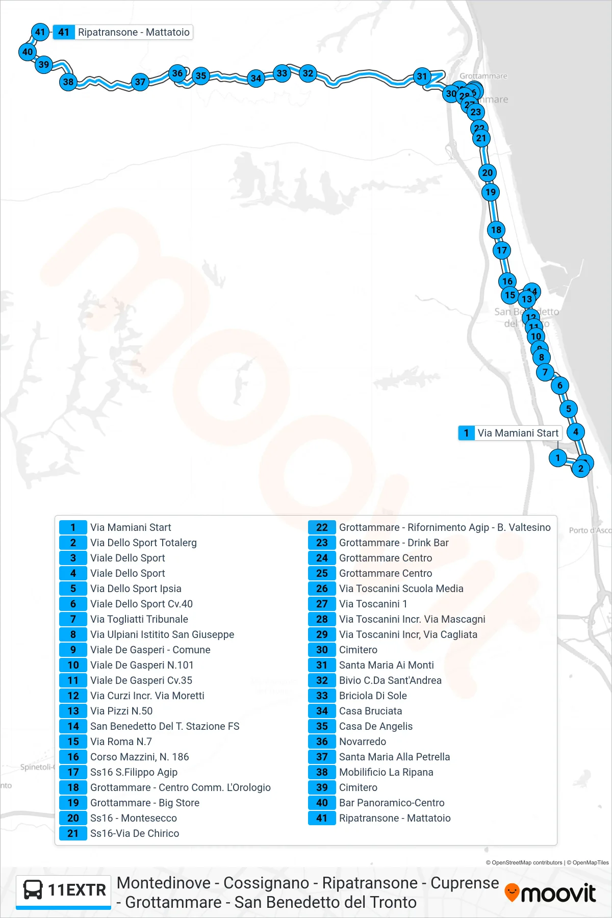 Linea 11EXTR bus (Ripatransone - Mattatoio) - Percorsi e fermate sulla mappa
