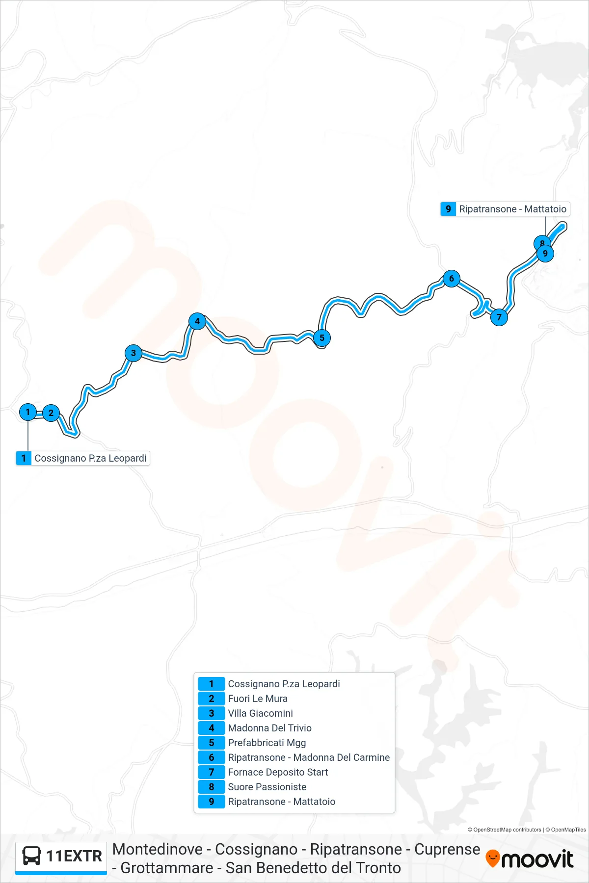 Linea 11EXTR bus (Ripatransone - Mattatoio) - Percorsi e fermate sulla mappa