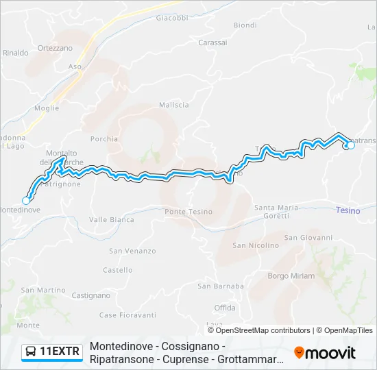 Percorso linea bus 11EXTR