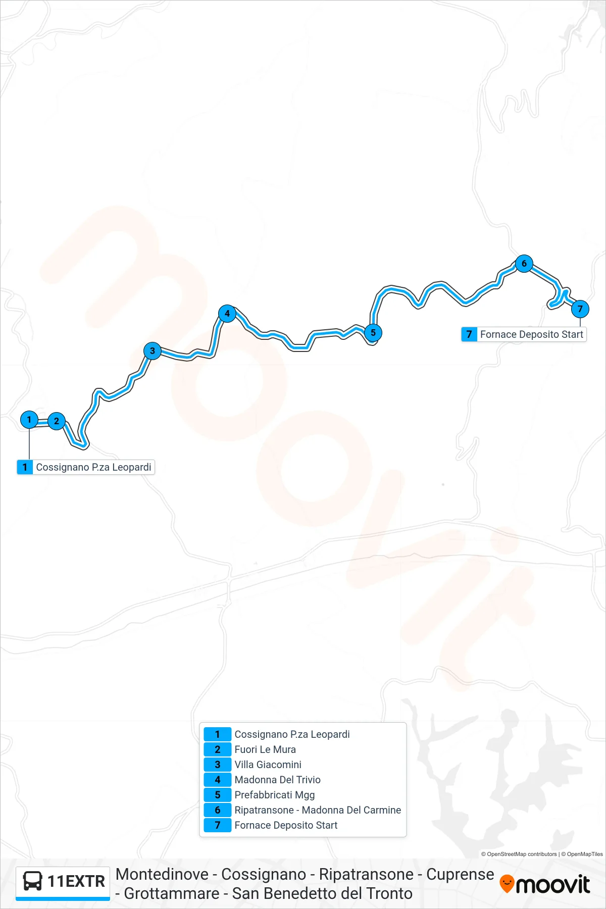 Linea 11EXTR  bus (Fornace Deposito Start) - Percorsi e fermate sulla mappa