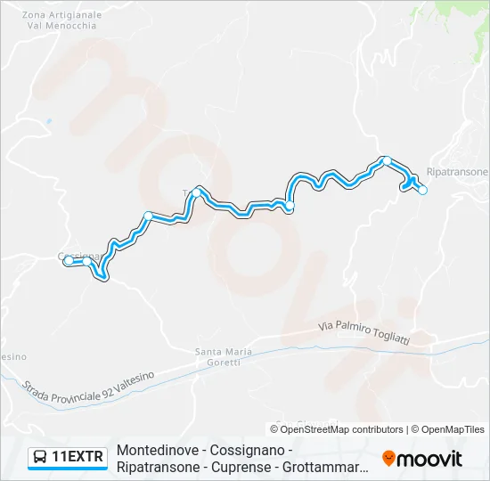 Percorso linea bus 11EXTR