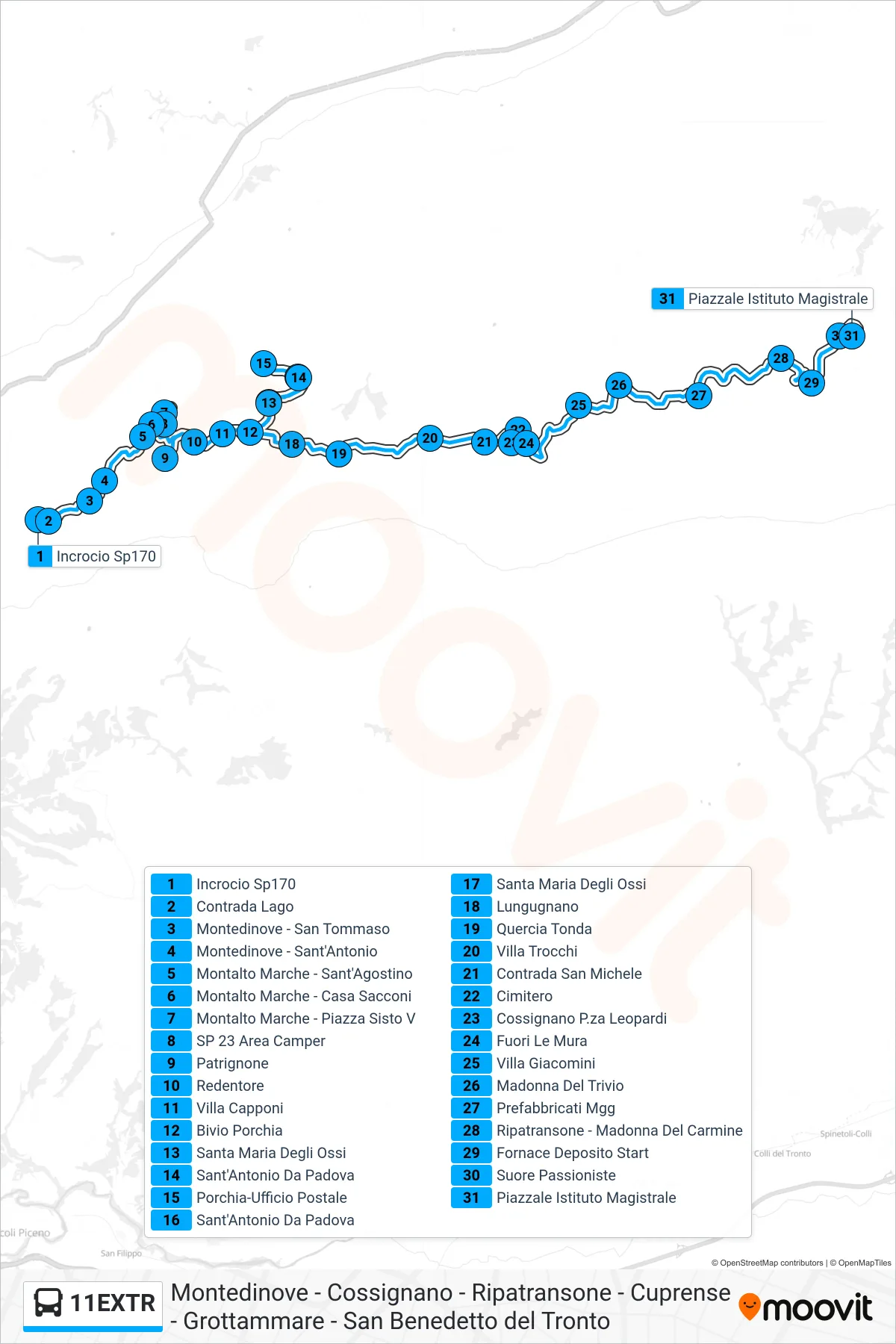 Linea 11EXTR bus (Piazzale Istituto Magistrale) - Percorsi e fermate sulla mappa