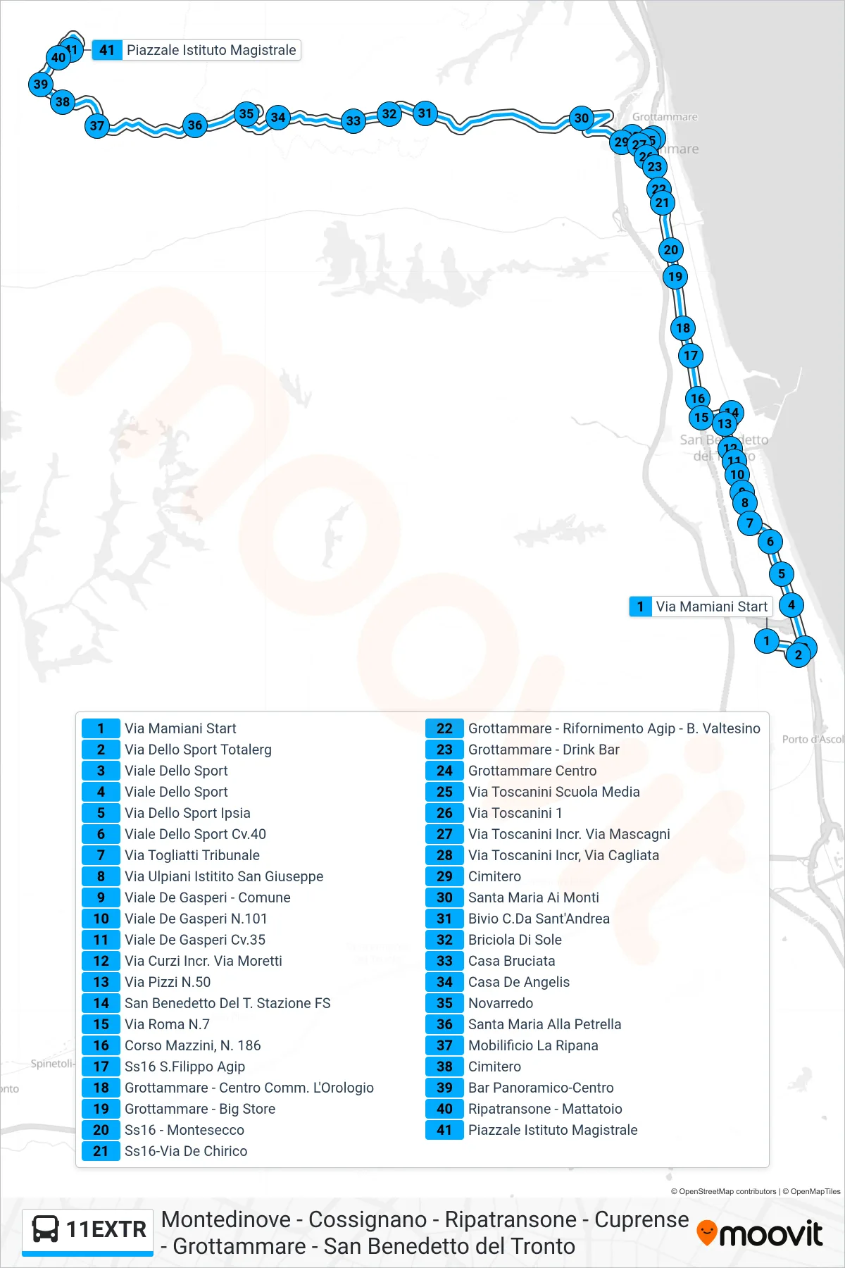 Linea 11EXTR bus (Piazzale Istituto Magistrale) - Percorsi e fermate sulla mappa