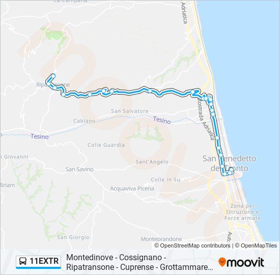 Percorso linea bus 11EXTR