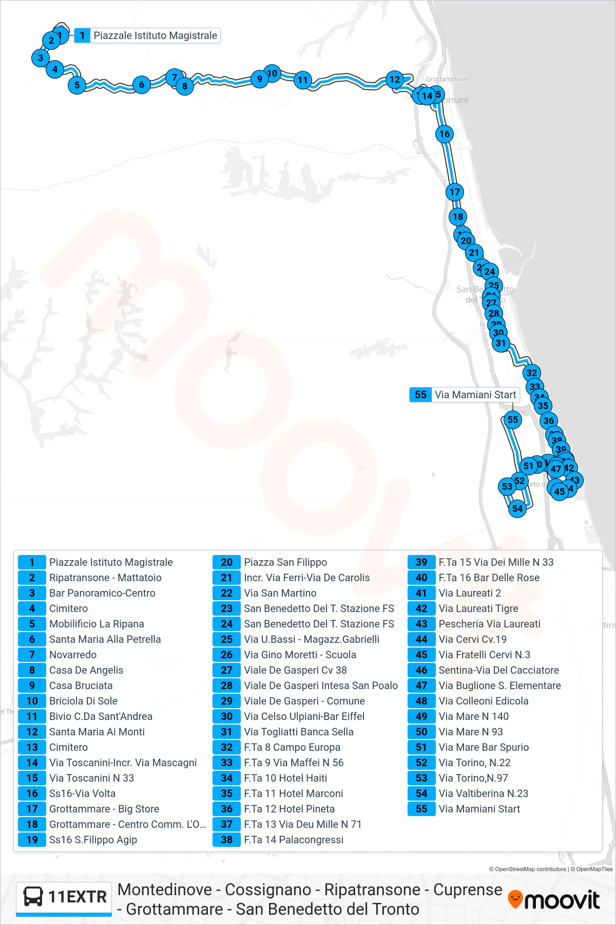 Linea 11EXTR bus (Via Mamiani Start) - Percorsi e fermate sulla mappa