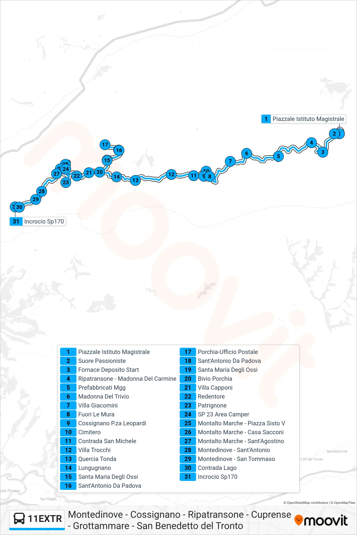 Linea 11EXTR  bus (Incrocio Sp170) - Percorsi e fermate sulla mappa