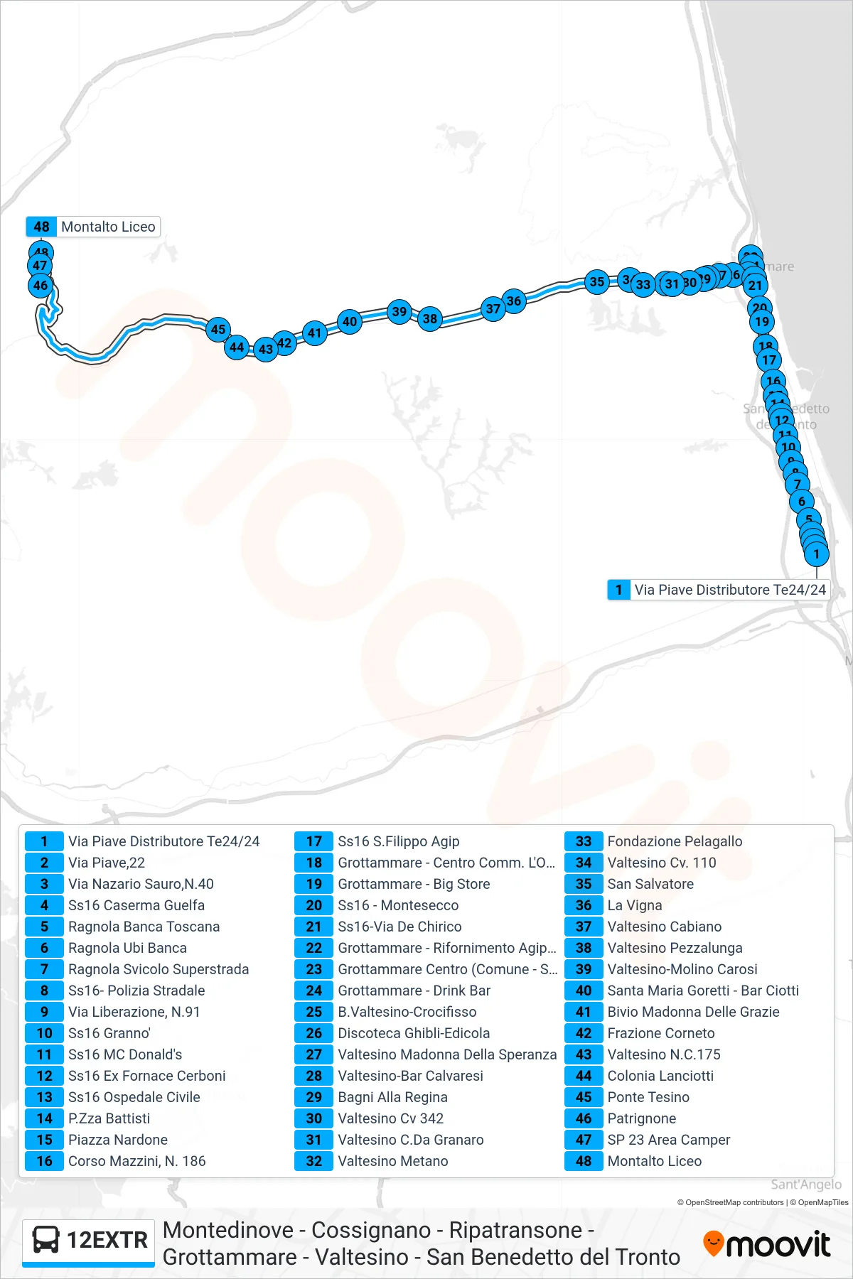 Linea 12EXTR bus (Montalto Liceo) - Percorsi e fermate sulla mappa