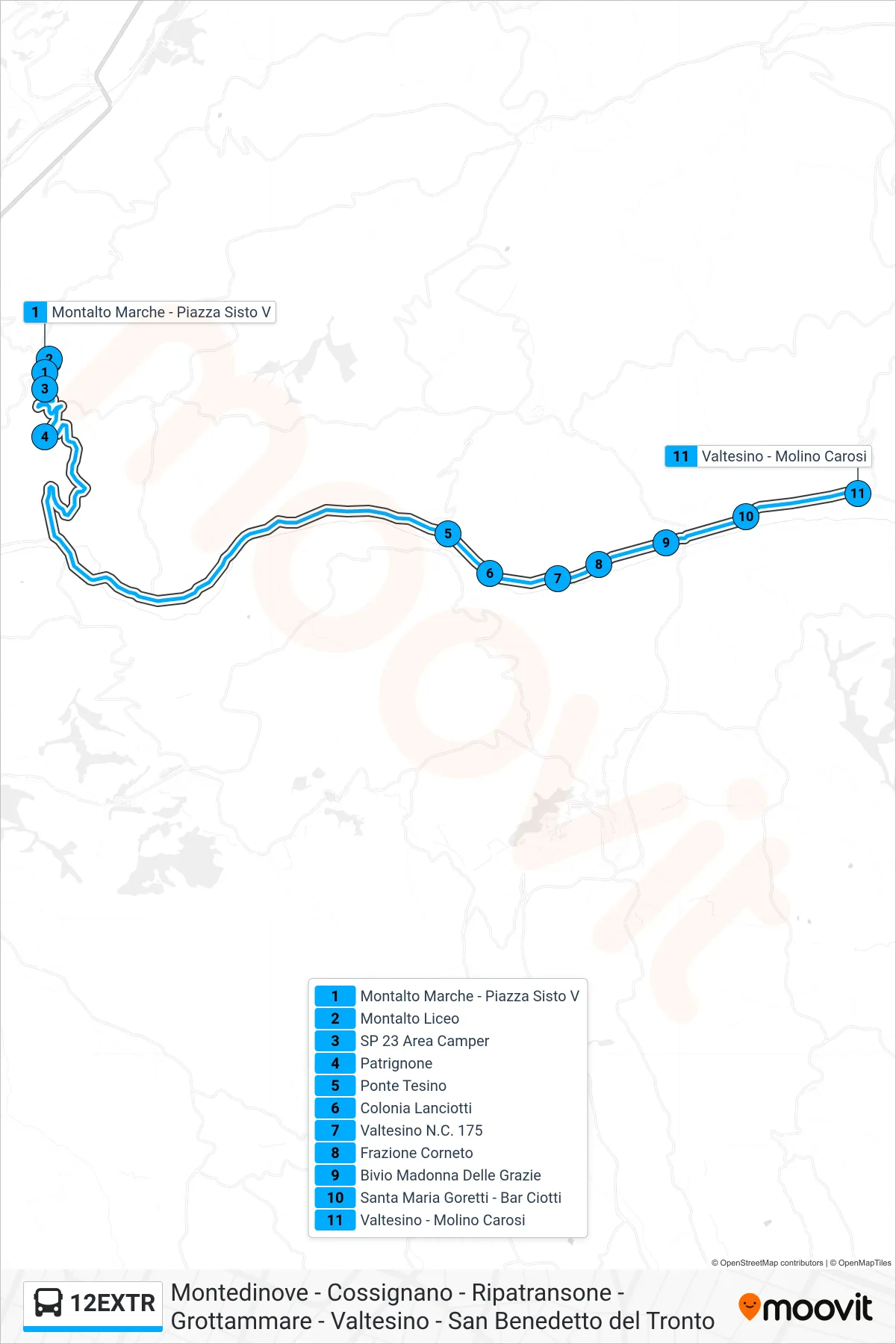 Linea 12EXTR  bus (Valtesino - Molino Carosi) - Percorsi e fermate sulla mappa